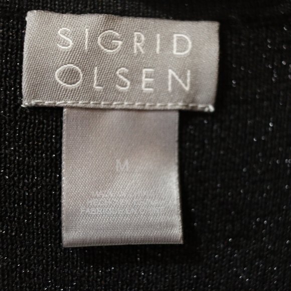 Sigrid Olsen Black Sparkly Beaded Bow Neck Knit Tank Top Medium Vintage - Picture 11 of 12